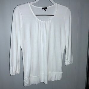 Talbots Petite White Scoop Neck knit top sz. PP Elastic Cuffs 3/4 Sleeve